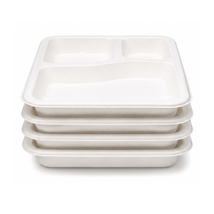 Plateau alimentaire écologique en bagasse à 3 compartiments, assiette de service jetable biodégradable et compostable, compatible congélateur, pour mariages et restaurants - Product Image 2