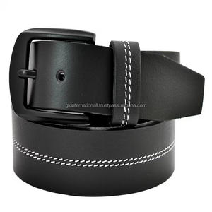 Ceinture décontractée en cuir pour hommes de super qualité, faite à la main, pour jeans ou pantalons avec boucle en zinc noir mat uni au meilleur prix - Product Image 4