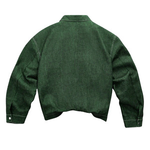 Blouson en jean vert pour homme, col rabattu, fermeture éclair intégrale, manches longues, poignets à boutons-pression, poches zippées, style décontracté streetwear - Product Image 2