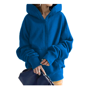 Sudadera con Capucha Oversize para Mujer, Estilo Urbano, con Cierre, Color Sólido, Tejido de Algodón Transpirable, para Otoño e Invierno, Largo Regular - Product Image 2