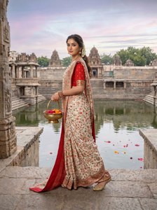 Golden Flora Royal Blossom Aura Luxe Elite Tissue Timeless Elegance Collections Traditional Wedding Heavy Rajwada Pasmina Silk - Product Image 4