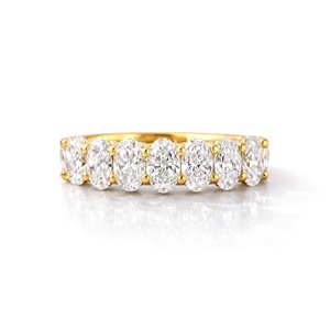 Anillo de Eternidad con Diamantes Cultivados en Laboratorio en Oro Amarillo Sólido, Anillo de Boda con Diamantes Esmeralda, Ovalados y en Forma de Pera, Anillo de Eternidad Completa con Diamantes - Product Image 4