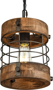 Rustic Farmhouse Wooden Cage Pendant <b>Light</b> Industrial Hanging <b>Lantern</b> Chandelier Vintage Wood and Metal Ceiling <b>Light</b> - Product Image 2