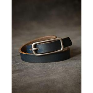 Cinturón de Cuero Genuino, Piel de Vaca, Color Sólido, Hebilla Rectangular Plateada, Estilo Casual, Cinturón Duradero para Hombre - Product Image 1