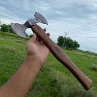 Hache à double tête en acier de Damas, outil artisanal en acier à motifs avec manche en bois massif pour le camping, l'extérieur et l'usage quotidien