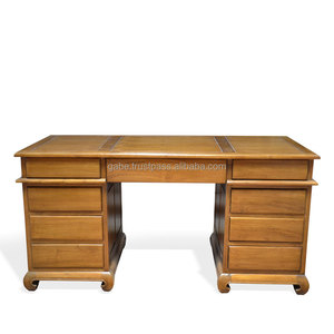 Bureau en bois de teck massif de style traditionnel classique avec tiroirs convertibles de couleur naturelle - Product Image 2