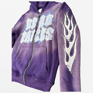 Sudadera con capucha y cremallera para hombre, estilo vintage, lavado ácido |   Parche Bordado con Efecto Desgastado por el Sol |   Ropa Urbana con Apliques OEM - Product Image 5