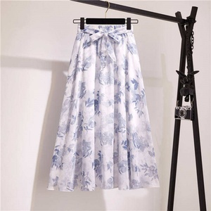 NEW Women Summer Floral Printed <b>Chiffon</b> A-Line <b>Skirt</b> Bow Waist Casual Holiday Beach Midi Stock - Product Image 1