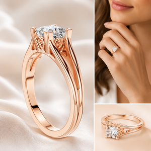 Imperial Rose Gold Princess Cut Lab Grown Diamond Engagement <b>Ring</b> for Women | Luxury Bridal Wedding Jewelry in 10K 14K 18K Gold - Product Image 2