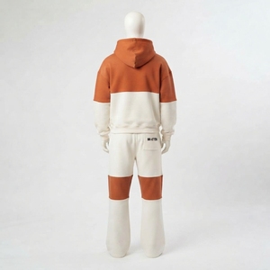 <b>Men</b> Orange White Color Block <b>Zip</b> Hoodie <b>Shorts</b> Flare Pants Tracksuit Sets Custom Streetwear Matching Casual Fashion - Product Image 4