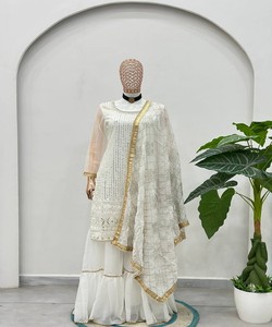 FANCY GEORGETTE EMBROIDERY SEQUENCE ZARI WORK COTTON <b>TOP</b> SHARARA DUPATTA <b>FESTIVE</b> WEAR LUXURY MULTI COLOR WHOLESALE PRICE ETHNIC - Product Image 4