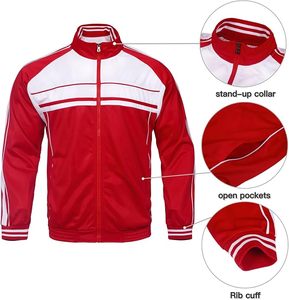 Men's Red White Color Blocking Tracksuit Set Full Sleeve Zipper Stand Collar Sporty Jogging Pants With Side Pockets Autumn Wear - Product Image 2