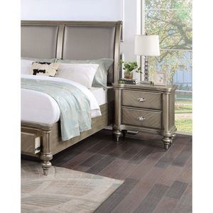 Antique <b>Silver</b> / Champagne Finish 1pc Luxury Classic Nightstand <b>Bedside</b> <b>Table</b> for Bedroom Storage Furniture - Product Image 3