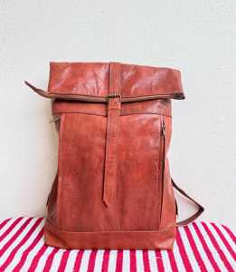 Genuine Leather <b>Roll</b> Top Rucksack With Trolley Sleeve Laptop Bag For Business Travel Wholesale LTBP-0283 - Product Image 4
