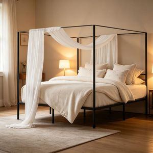 Letto a baldacchino singolo, matrimoniale, king size in metallo con contenitore, per uso domestico, in ferro - Product Image 5