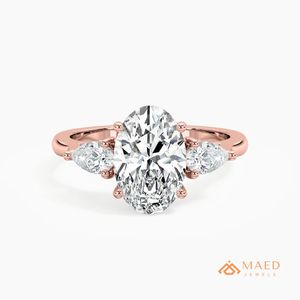 Anillo de Oro Rosa con Tres Piedras de Corte Ovalado para Mujer, Elegante Estilo de Compromiso, Joyería Brillante, Regalo - Product Image 1