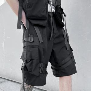 Men's Black Cargo Shorts Elastic Waist Canvas Workwear Style Multiple Pockets Solid Color Quick Dry Bermuda Length - Product Image 5