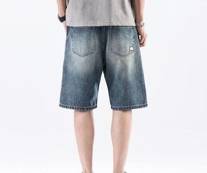 Men's Mid Waist Denim Bermuda Shorts Solid Color Cotton Fabric <b>Button</b> <b>Fly</b> Casual Style Breathable Woven Material - Product Image 3