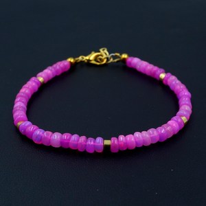 HAYAAT GEMS Natural Pink Opal Roundel Beads 18K Gold Plated Bohemia Unisex Bracelet Ethiopian Multi <b>Fire</b> Gemstone Gift - Product Image 4