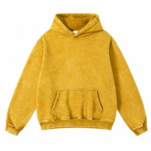 Men's Oversized Acid Wash Pullover <b>Hoodie</b> Mustard <b>Yellow</b> Kangaroo Pocket Casual Sweatshirt - Product Image 1