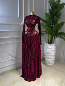 Nuovo Abito <span class=keywords><strong>Lungo</strong></span> alla Moda 2026 con Maniche Lunghe, Scollo Rotondo e Motivo Stampato, Ideale per un Effetto Snellente - Product Image 4