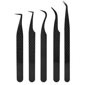 Ensemble de pinces à cils en acier inoxydable de précision, pointe fine, angulaire, noire, outil de beauté professionnel pour les extensions de cils - Product Image 1