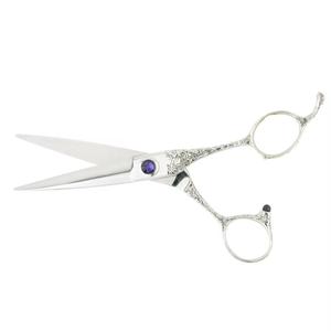 Ciseaux de coiffure professionnels en acier inoxydable, lame tranchante, pour droitiers, manche long avec design décoratif en pierre précieuse violette - Product Image 4