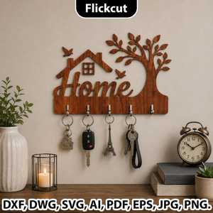 Handmade Wooden Home <b>Wall</b> Decor Key Holder Rack <b>Tree</b> House Hanging Ornament for Entryway Bedroom-Birthday Easter <b>Christmas</b> - Product Image 1