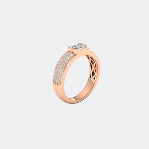Bague en or avec diamant taille émeraude et pavé, bijoux de fiançailles et de mariage pour femme - Product Image 4
