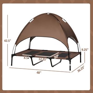Lit de chien portable 48'' x 36'' avec protection UV et auvent, lit rafraîchissant surélevé pour animaux de compagnie, amovible et lavable pour petits animaux, couleur café - Product Image 3