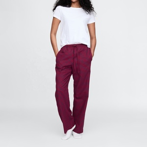 Pantalon de pyjama d'été respirant et confortable pour femme, à carreaux rouges et noirs, avec poches, en polyester-coton extensible, grande taille - Product Image 2