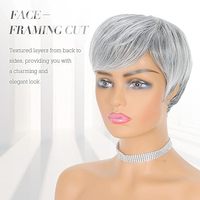 Perruques Courtes Pixie en Fibre Haute Température Gris Platine avec Frange, Ondulées et Superposées, Résistantes à la Chaleur, Sans Colle, pour Femmes - Vente en Gros