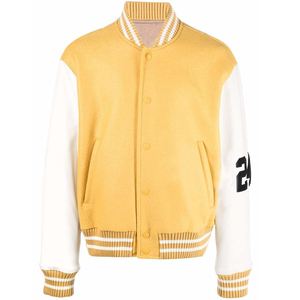 เสื้อแจ็คเก็ตวาร์ซิตี้สีเหลืองขาวสำหรับผู้ชาย พร้อมหมายเลข 24 ที่แขนเสื้อ สไตล์พรีปปี้ ติดกระดุมด้านหน้า ทรงปกติ เหมาะสำหรับใส่ในฤดูใบไม้ร่วง - Product Image 4