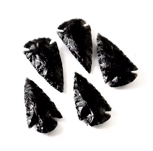 Punta de Flecha de Obsidiana Negra Hecha a Mano, Forma Irregular, Imitación Antigua, Cristal Coleccionable, Artesanía en Piedra - Product Image 2