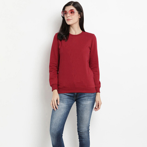<b>Women's</b> <b>Red</b> Crew Neck <b>Sweatshirt</b> Full Sleeve 100% Cotton Knitted Breathable Casual Winter Front Customizable - Product Image 2