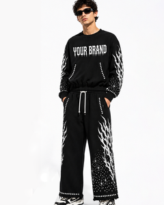 Customized <b>Vintage</b> Solid Streetwear Regular Fit Heavyweight Eco-Friendly Hoodie Stacked <b>Pants</b> Set Acid Wash Tracksuits Adults - Product Image 4