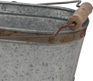 Macetas y jardineras de metal galvanizado, cubo ovalado con embellecedor de óxido y mango de madera para jardín personalizable - Product Image 3