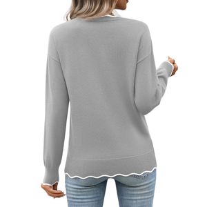 Suéter de Punto Gráfico con Motivo de Copo de Nieve para Mujer, Mezcla de Lana Gris, Cuello Redondo, Manga Larga, Informal, de Invierno - Product Image 2