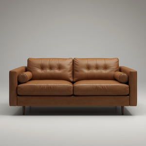 Sofá de Cuero de 2 Plazas de Estilo Moderno de Mediados de Siglo, con Respaldo Acolchado y Cojín Decorativo, para Sala de Estar - Product Image 1