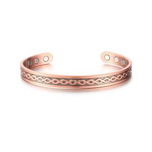 Traditional Ayurvedic Intertwined Link Stamped Solid Copper Bracelet Fashionable Metal Jewelry Exquisite Design - Product Image 1