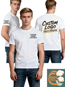 Men's Oversized Knitted Cotton T-Shirt Solid Color Short Sleeve O-Neck Casual Anti-Wrinkle Jersey Front Printing Ready Made - Product Image 5
