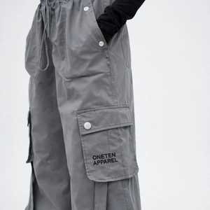 Pantalones Cargo Casuales Transpirables para Mujer, Cintura Alta, Color Gris, Pierna Ancha, Cordón Ajustable, Estilo Hip Hop Urbano con Bolsillos - Product Image 5
