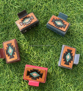 New Arrival Western Stylish Handmade <b>Tooled</b> Engraved Leather Mini <b>Hair</b> Clips Leather Mini Claw Clip <b>Hair</b> <b>Accessories</b> for Women's - Product Image 2