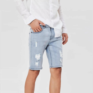 Pantalones Cortos Bermuda Casuales para Hombre, Color Azul Claro, de Lona Rasgada, Cintura Media, Cierre de Cremallera, Resistentes al Viento, Ecológicos, Transpirables, con Bordado 3D - Product Image 3