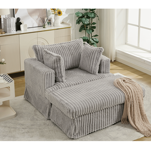 NUOVO ARRIVO: Chaise Longue Oversize 47.7 in Velluto a Coste con Seduta Profonda e Reclinabile, Divano con Comodo Cuscino Imbottito Spesso - Product Image 5