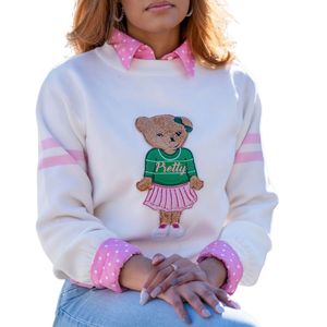 AKA Teddy <b>Bear</b> Cream Sweater Women Chenille Embroidery Graphic Premium Soft Knit <b>Cute</b> Stylish Casual Wear - Product Image 5