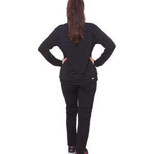 Survêtement noir 2 pièces pour femme, sweat-shirt à fermeture éclair intégrale avec bordure rouge, poches latérales, coupe classique, style sportif automne - Product Image 2