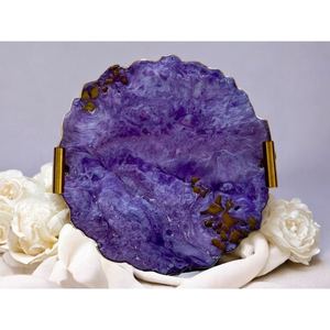 Handmade Resin Table Serving <b>Tray</b> <b>with</b> Gold Metal Handle Dishwasher Safe Foldable Custom Size for Home Restaurant Hotel Catering - Product Image 1