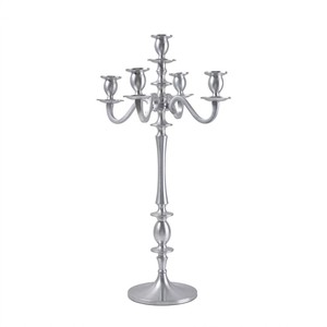 Tall 5 Arm Silver Aluminum Candelabra Candle Holder Traditional Design Metal <b>Candlestick</b> For Wedding Centerpieces Events - Product Image 2