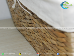Handcrafted WATER HYACINTH STORAGE <b>BASKET</b> Laundry <b>Basket</b> <b>Large</b> Size with Cotton Liner - Product Image 2